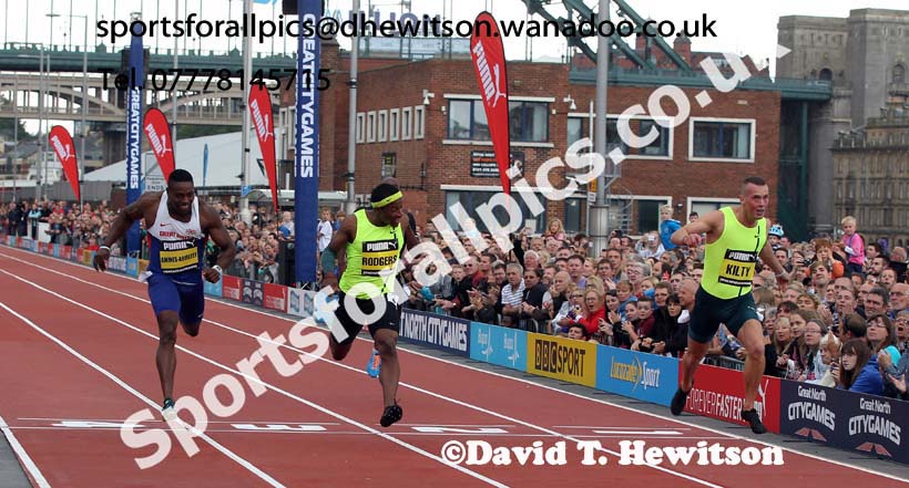 Richard Kilty wins the 150 metres, Great North CityGames. Photo: David T. Hewitson/Sports for All Pics